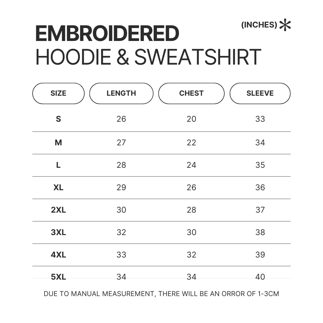 Embroidered Hoodie Sweatshirt Size Chart - Studio Ghibli Shop