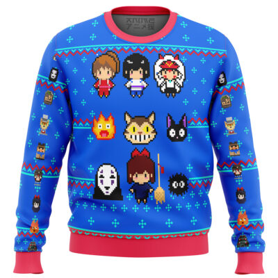 Studio Ghibli Blue Pixel Ugly Christmas Sweater