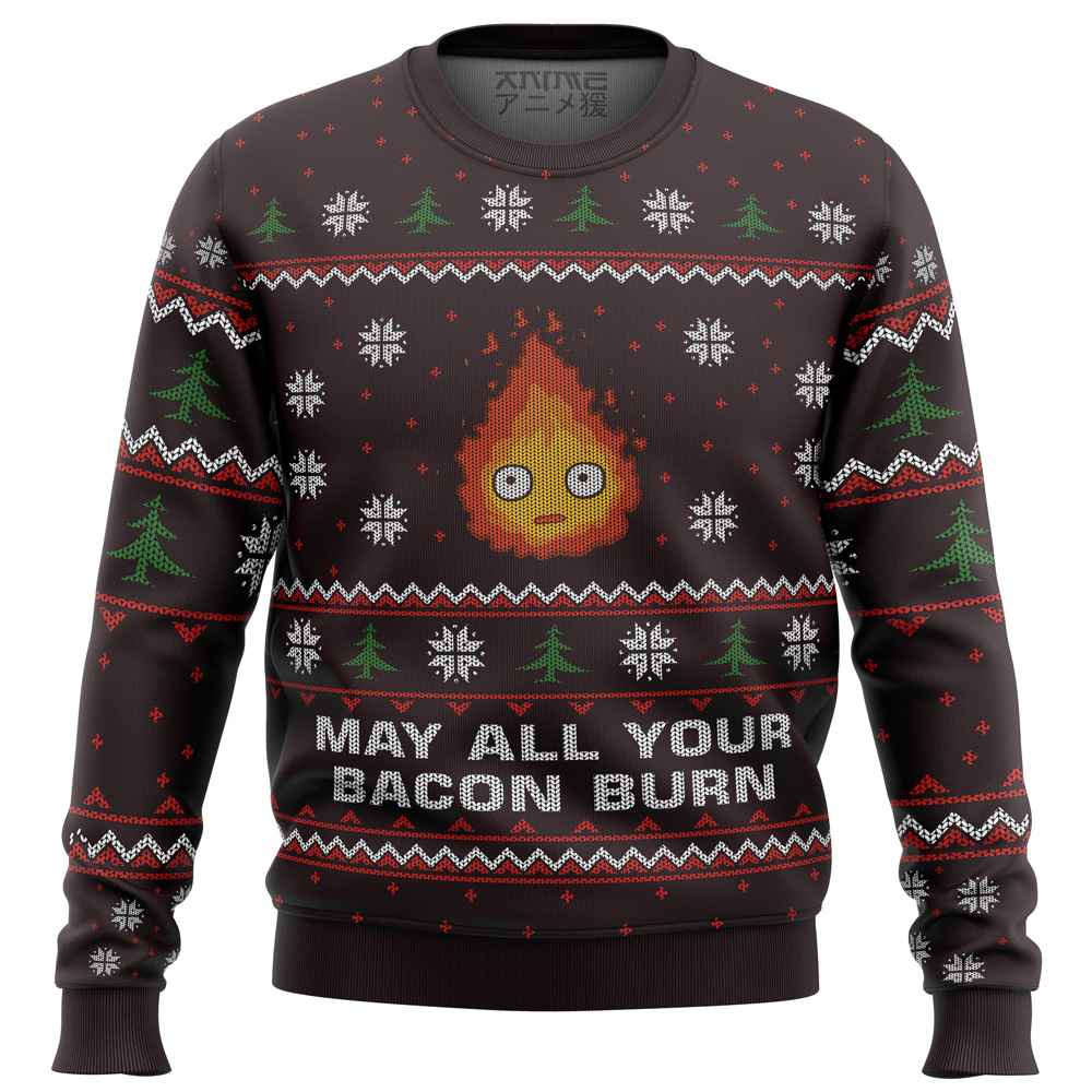 Studio Ghibli Howl's Moving Castle May All Your Bacon Burn Ugly Christmas Sweater