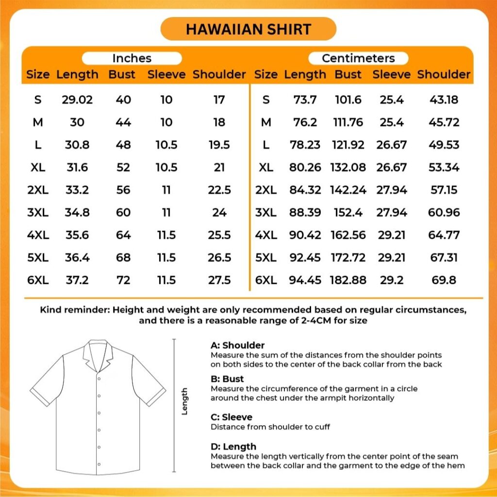 3D Hawaiian Shirt Size Chart - Studio Ghibli Shop