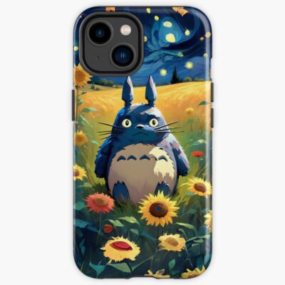 Totoro In A Sunflower Field With Starry Night Background Iphone Case