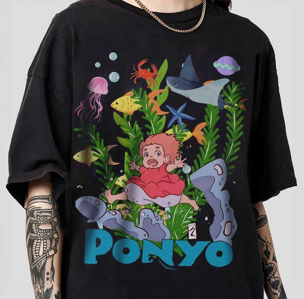 Lovely Ponyo With Oceans Art T-Shirt