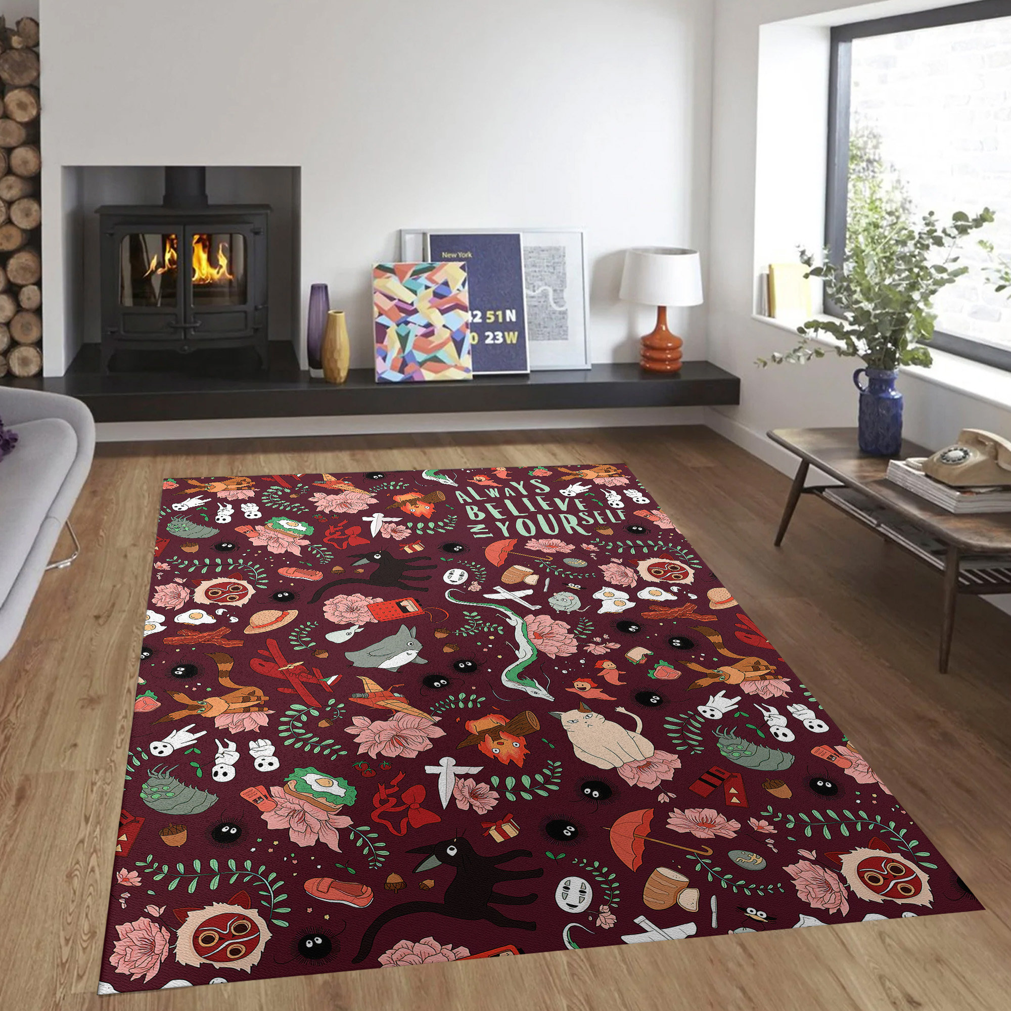 Studio Ghibli Anime Dark Red Rug