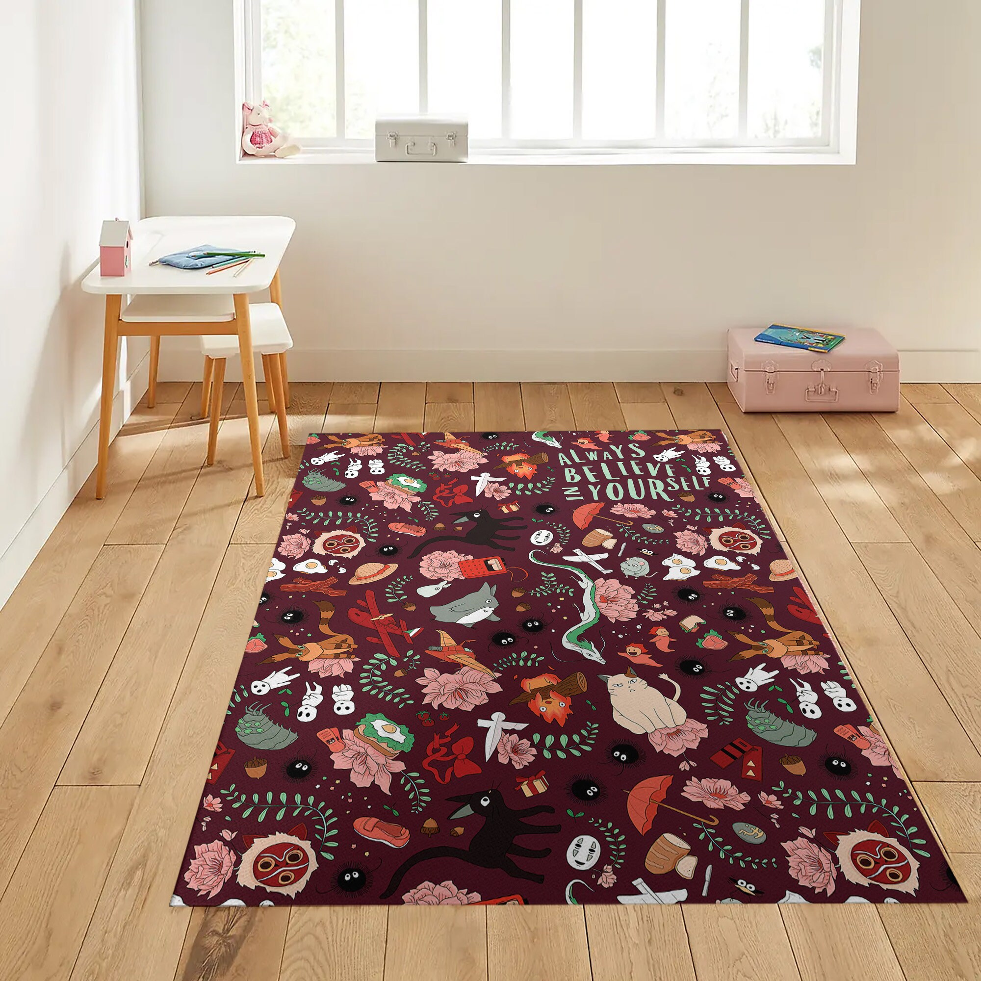 Studio Ghibli Anime Dark Red Rug - Image 5