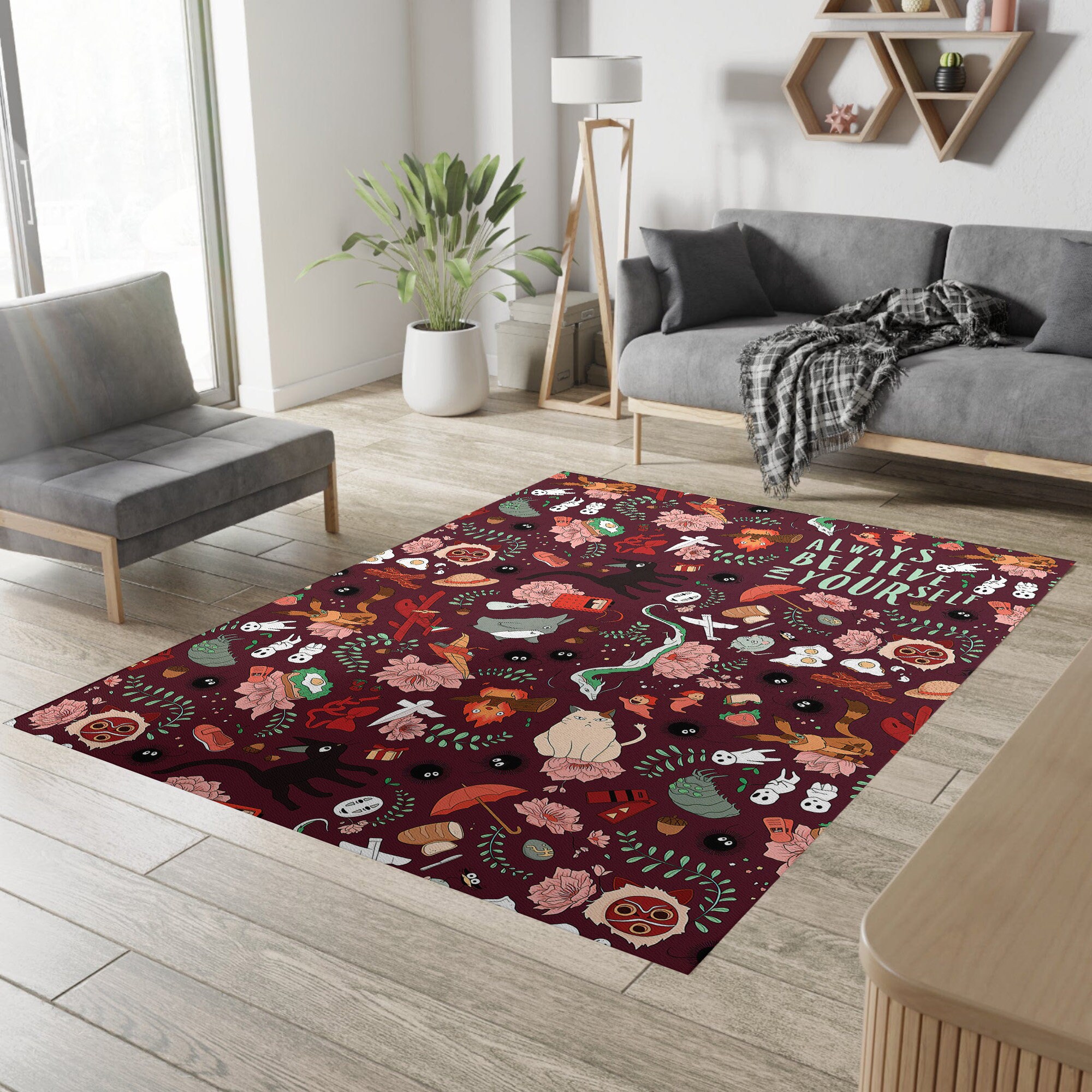 Studio Ghibli Anime Dark Red Rug - Image 3
