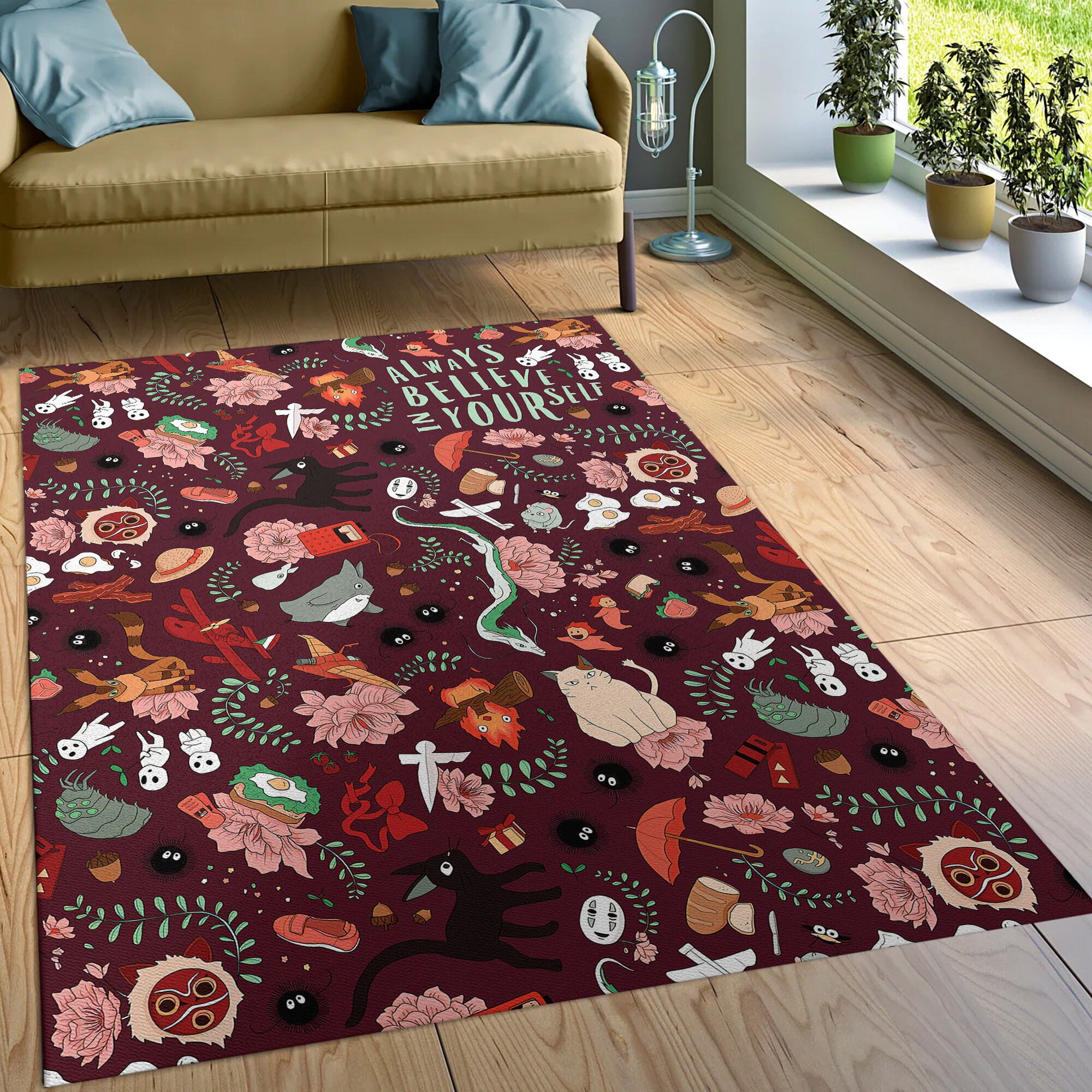 Studio Ghibli Anime Dark Red Rug - Image 4