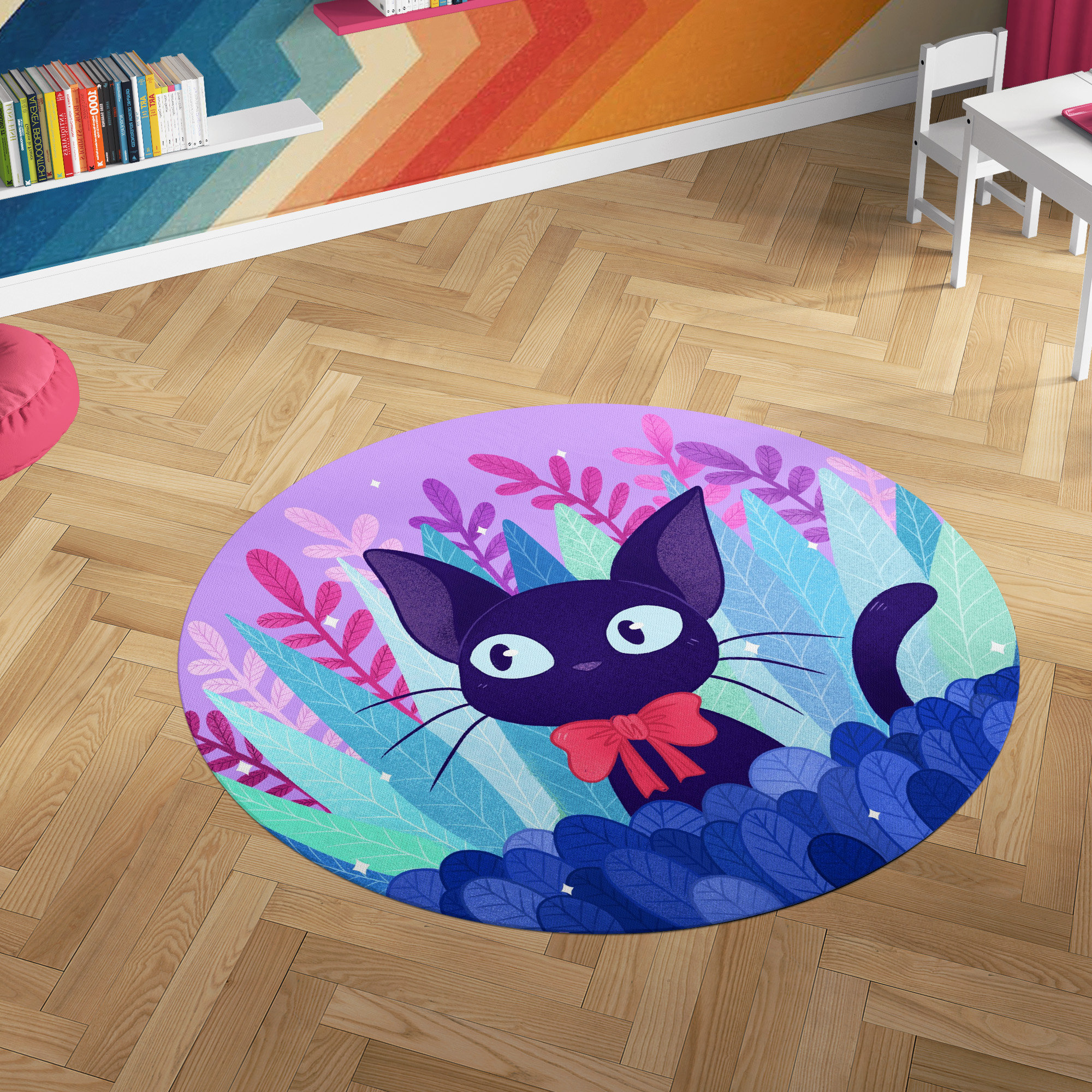 Studio Ghibli Kiki's Delivery Service Jiji Cat Round Rug - Image 3
