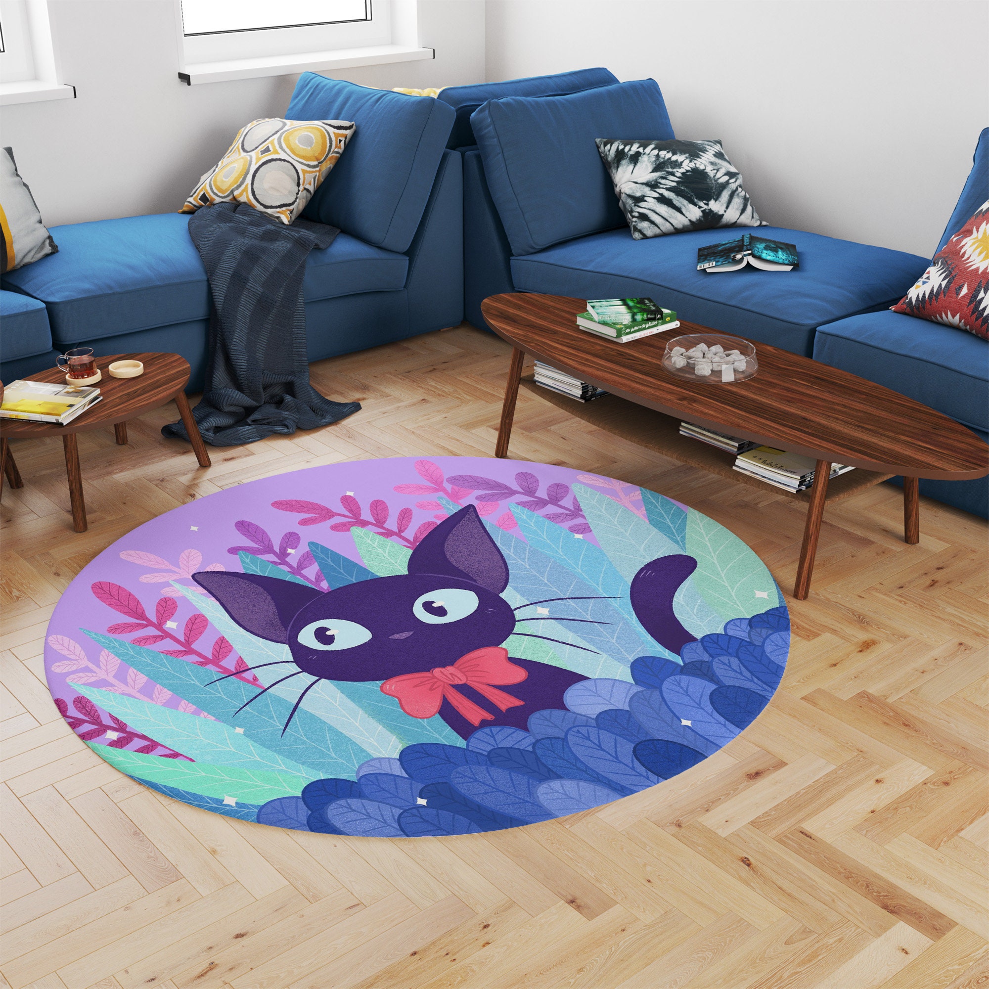 Studio Ghibli Kiki's Delivery Service Jiji Cat Round Rug - Image 2