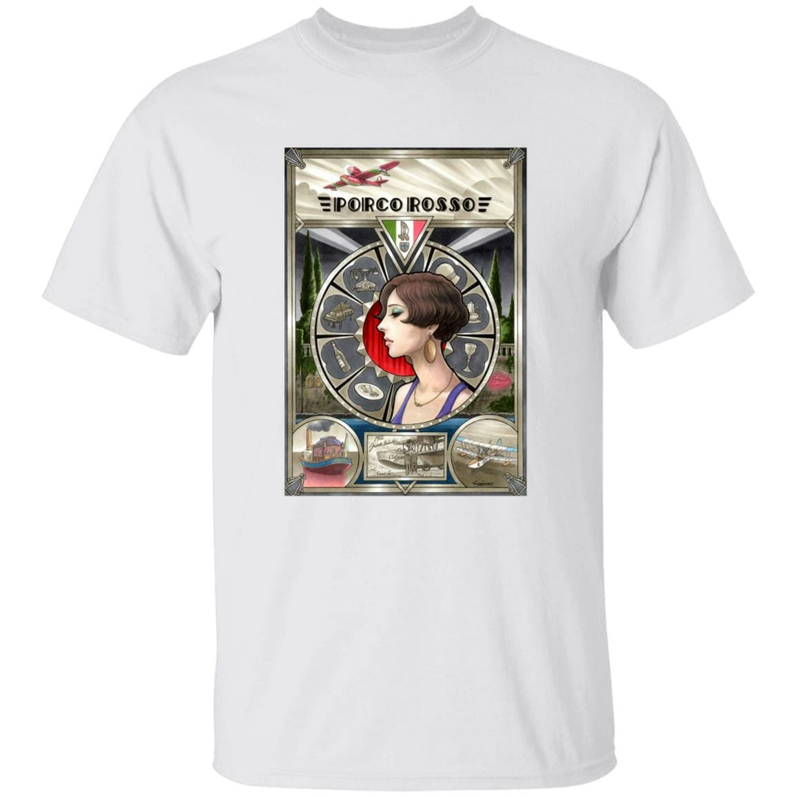 Studio Ghibli Porco Rosso Fiona Portrait Art T-shirt - Image 2