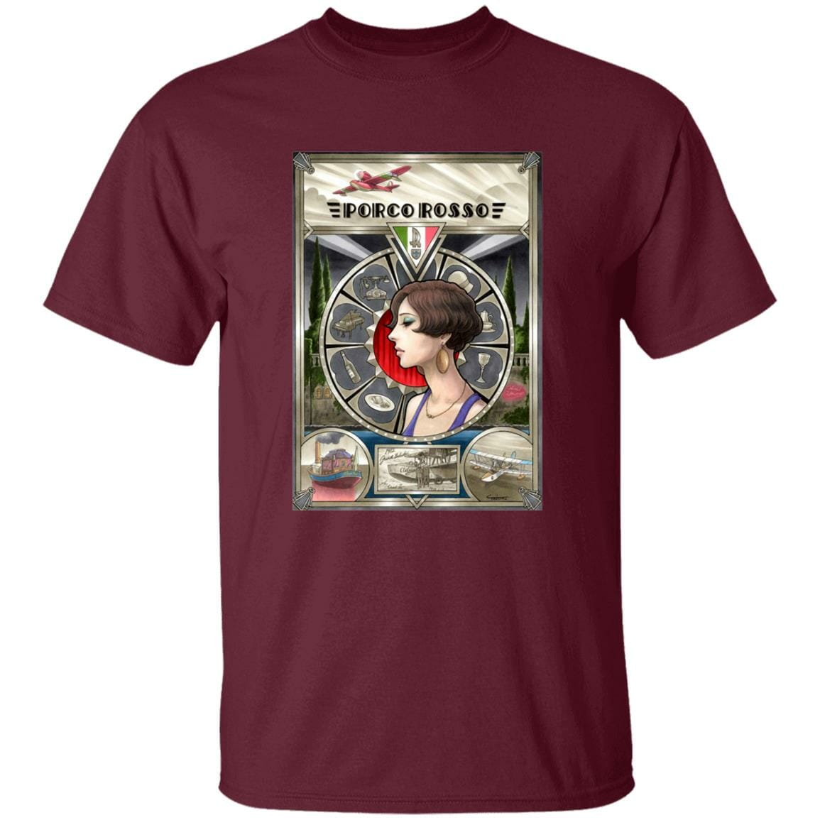 Studio Ghibli Porco Rosso Fiona Portrait Art T-shirt - Image 7