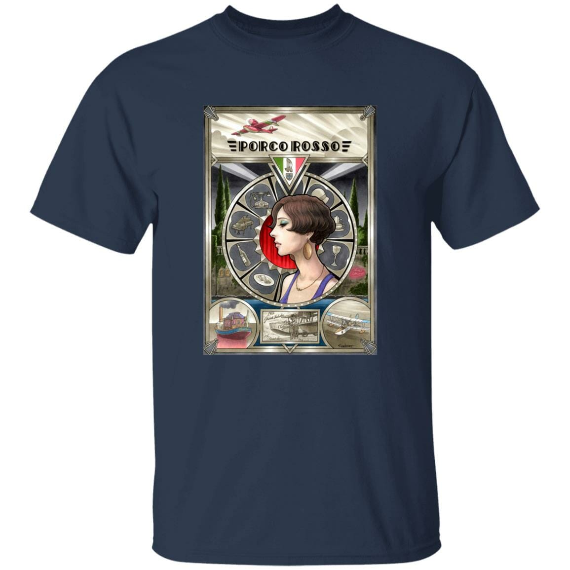 Studio Ghibli Porco Rosso Fiona Portrait Art T-shirt - Image 8