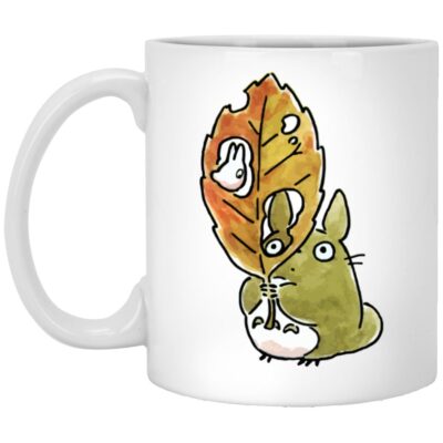 Totoro and the Big Leaf Cute Drawing Mug