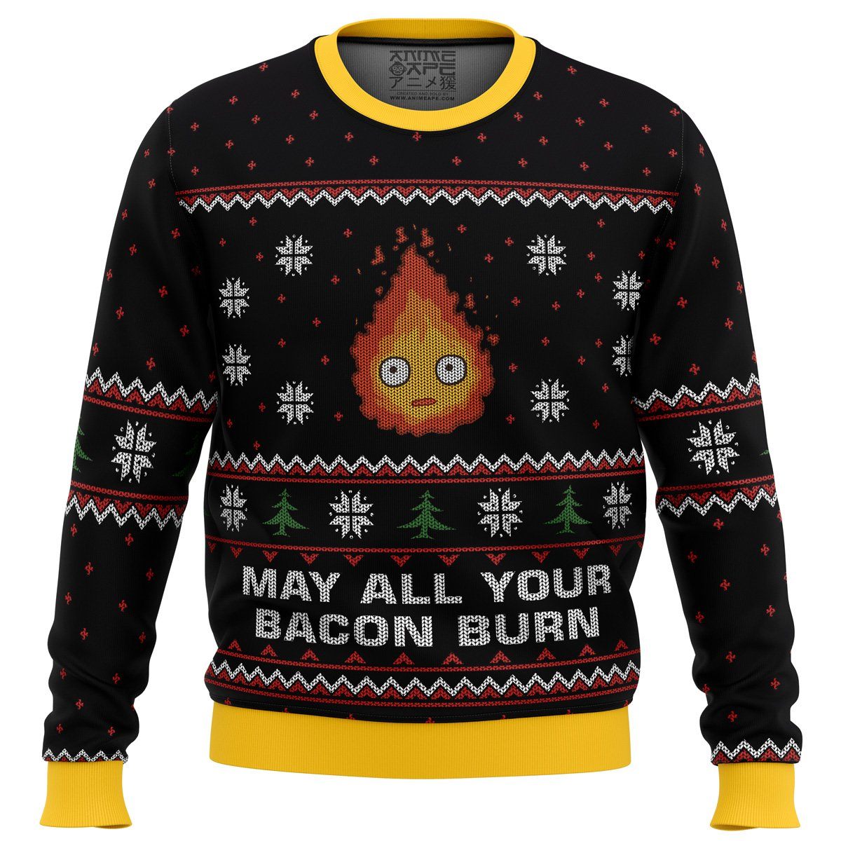 Studio Ghibli Howl's Moving Castle May All Your Bacon Burn Calcifer Ugly Christmas Sweater