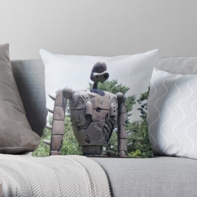 A Giant Metal Robot Statue Throw Pillow