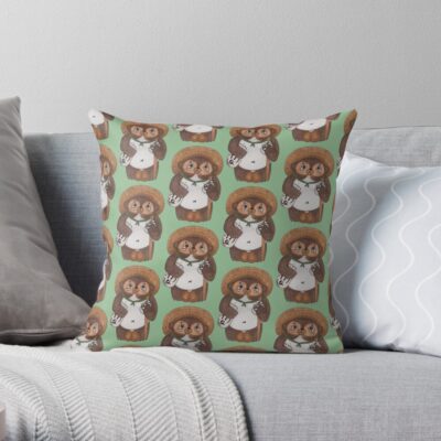 Tanuki With Balls Throw Pillow