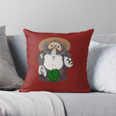 Kawaii Modest Tanooki Japanese Raccoon Dog Pom Poko Throw Pillow