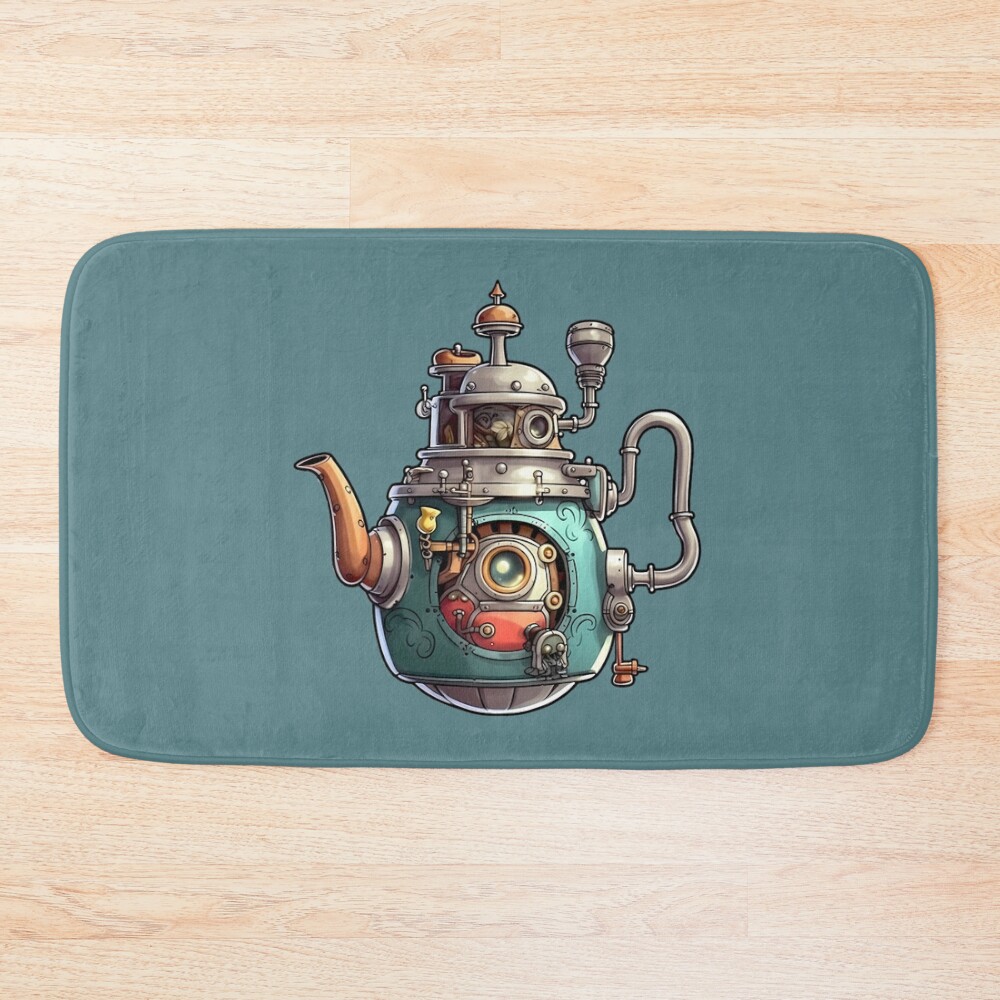 Ghibli Inspired Steampunk Teapot Bath Mat