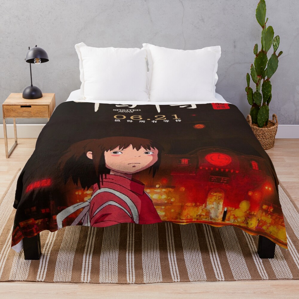 Studio Ghibli Spirited Away Movie Vintage Poster Throw Blanket