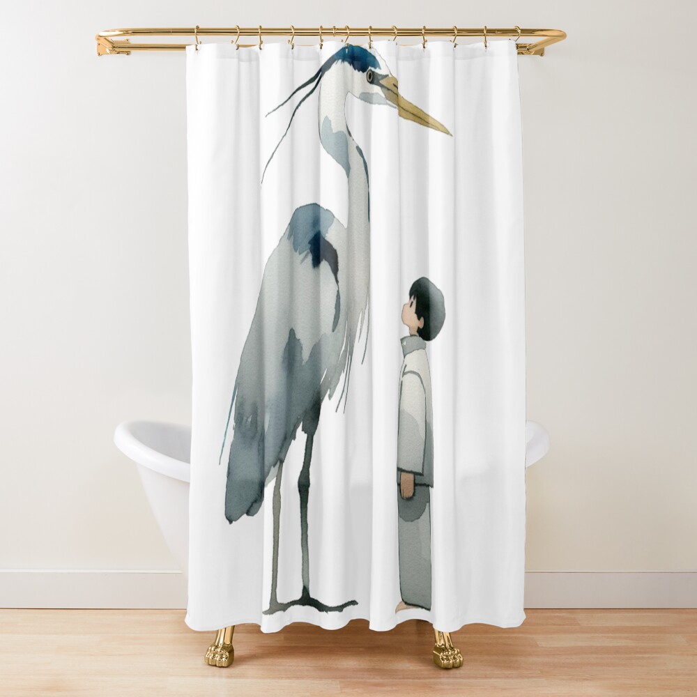 The Boy And The Heron Watercolour Shower Curtain