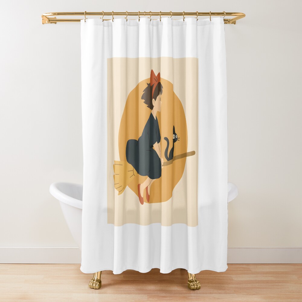Kiki S Delivery Service Minimalist Poster Retro Anime Witch Wall Art Shower Curtain