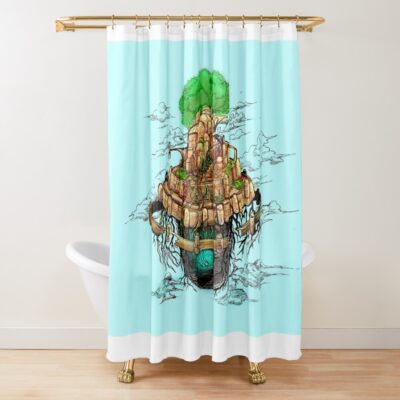 The Flying Castle Drawing With Color Shower Curtain