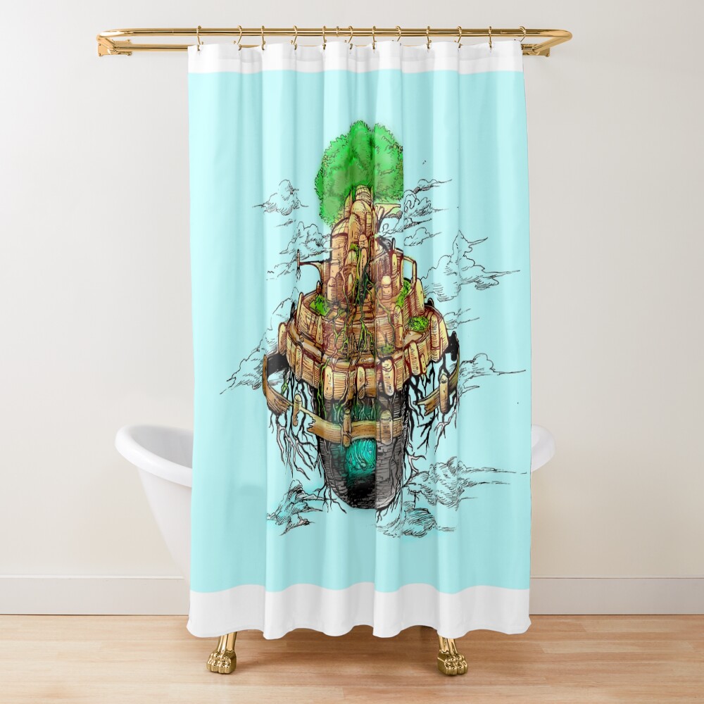 The Flying Castle Drawing With Color Shower Curtain
