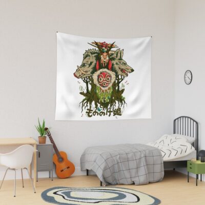 Kawaii And Cute Art Girl Forest Protector Ghiblis Flying Away Anime Film Tapestry