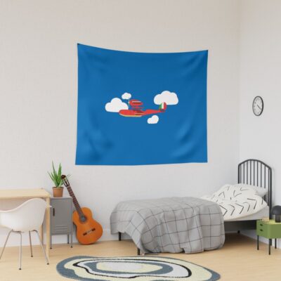 Crimson Pig Red Plane Tapestry