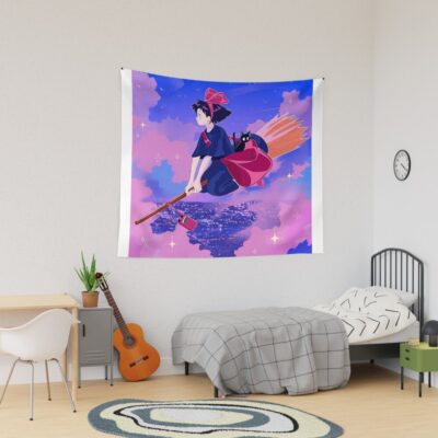 Nights Cute Kawaii Art Girl Kiki S Go Ghiblis Flying Away Anime Tapestry
