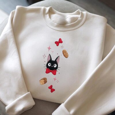 Jiji Black Cat Anime Embroidered Clothing