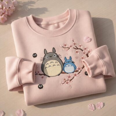 Totoro Cherry Blossom Embroidered Clothing