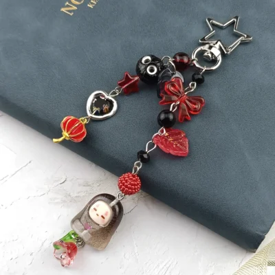 Cute No Face Resin Beaded Bowknot Keychain