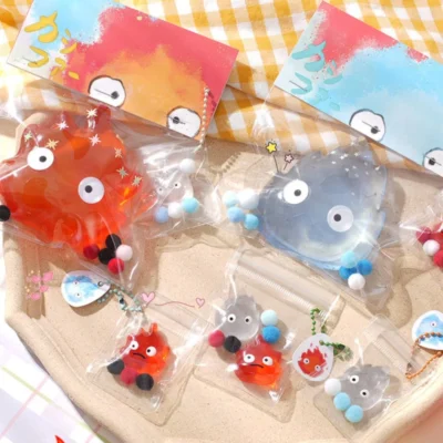 Funny Calcifer Fire Doll Squeeze Toys Anime Keychain