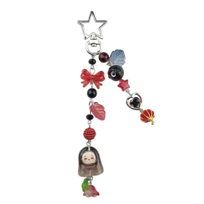 Alternative view of Cute No Face Resin Beaded Bowknot Keychain