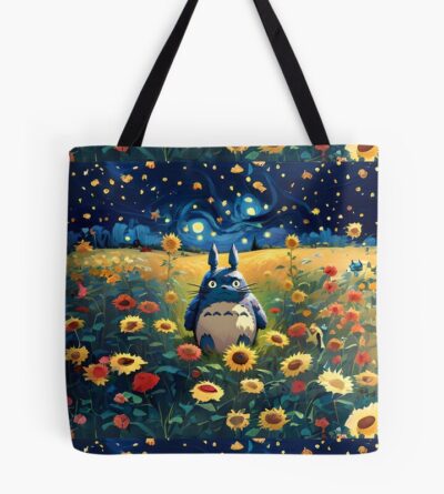 Totoro Sunflower Field With Starry Night Tote Bag