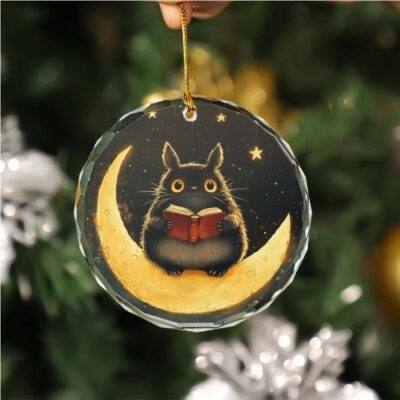 Totoro Crescent Moon Stained Glass Ornament Gift