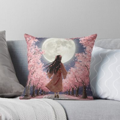 Princess Kaguya On A Cherry Blossom Path Throw Pillow