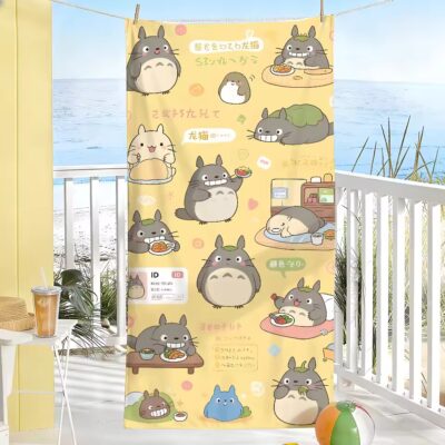 Chibi Totoro Yellow Collage Beach Towel